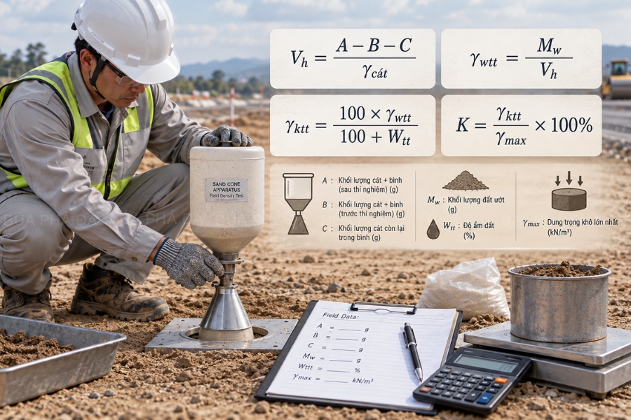công thức tính K bằng phương thức rót cát